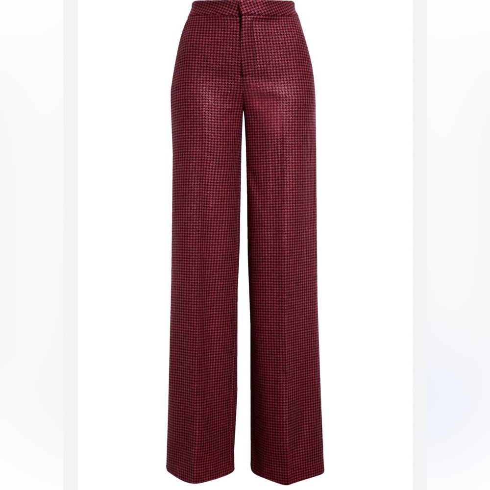L'AGENCE Magenta Houndstooth Wide-Leg Pants - Picture 3 of 9